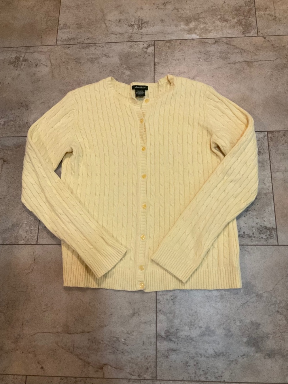 VTG 90s Eddie Bauer Womens Cardigan Sweater Sz L Pale Yellow Button Front